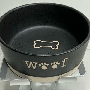 Prima Pet WOOF Dog Bowl Black Ceramic Dishwasher Microwave Safe NEW
